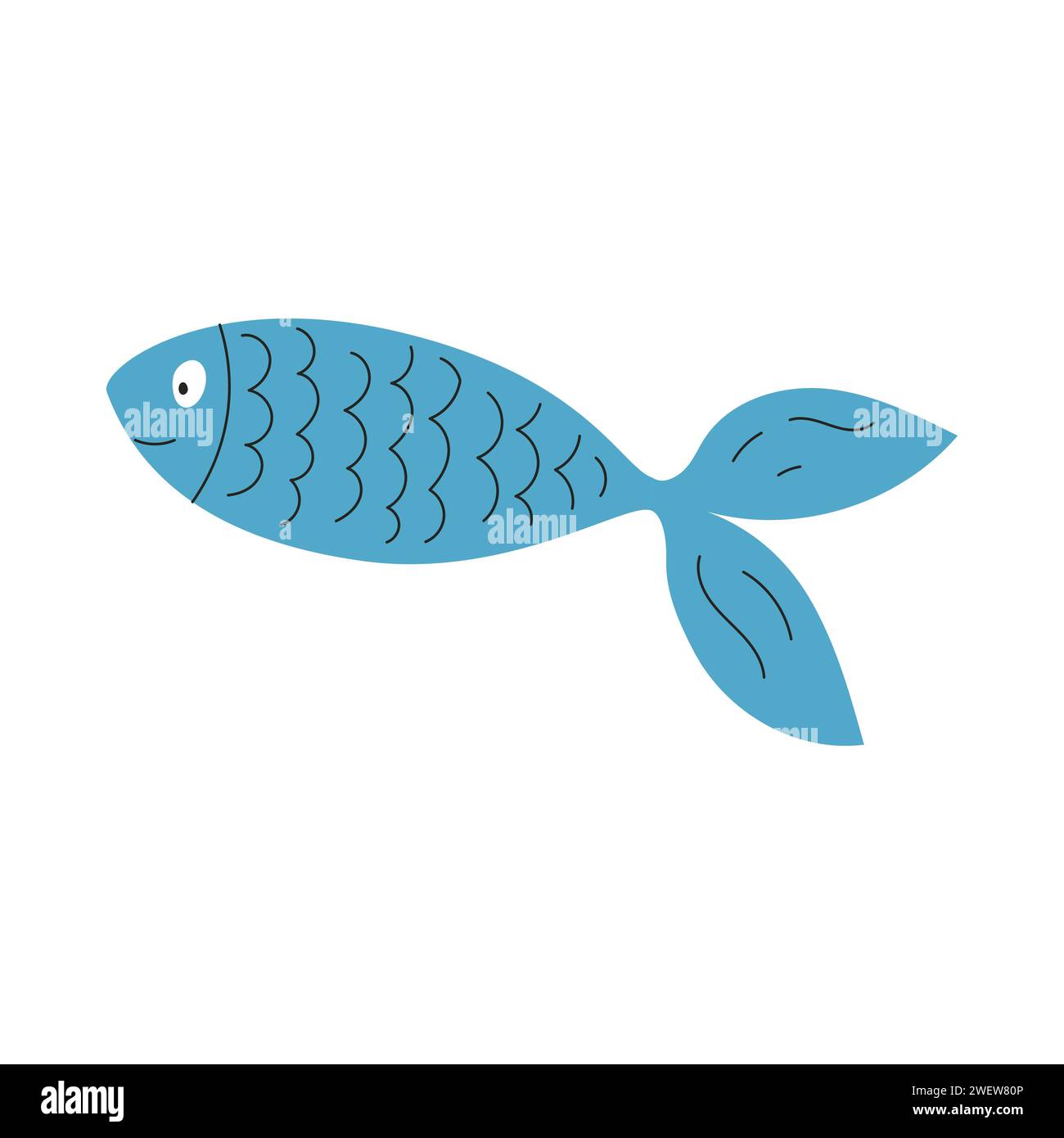 Ein einfacher Fisch. Eine Illustration des flachen Vektors auf weißem Hintergrund Stock Vektor
