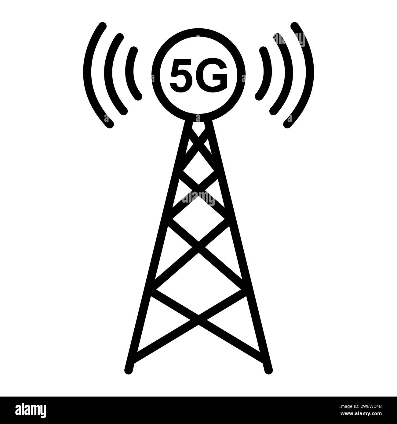 Signalturm-Symbol, Wireless-Technologie-Netzwerkschild, Vektordarstellung des Antennenwellenfunks. Stock Vektor