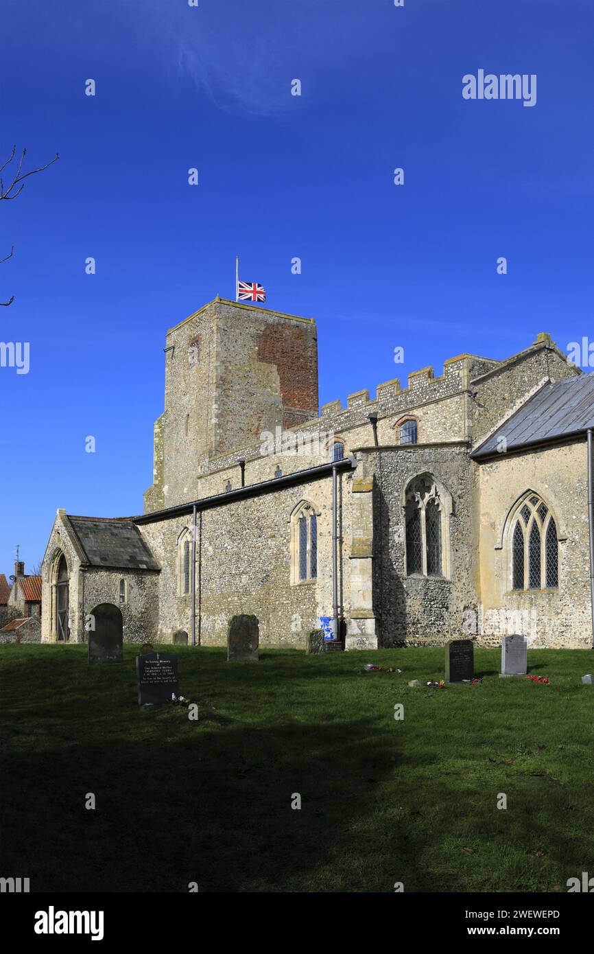 Blick auf All Saints Church, Morston Village, North Norfolk Coast, England Stockfoto