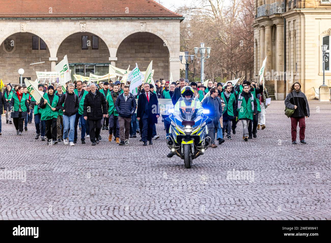 Streik der triebfahrzeugführergewerkschaft GDL. Streik-Demonstration durch das Stadtzentrum. Claus Weselsky, Bundesvorsitzender der GDL, führt den Protest an Stockfoto