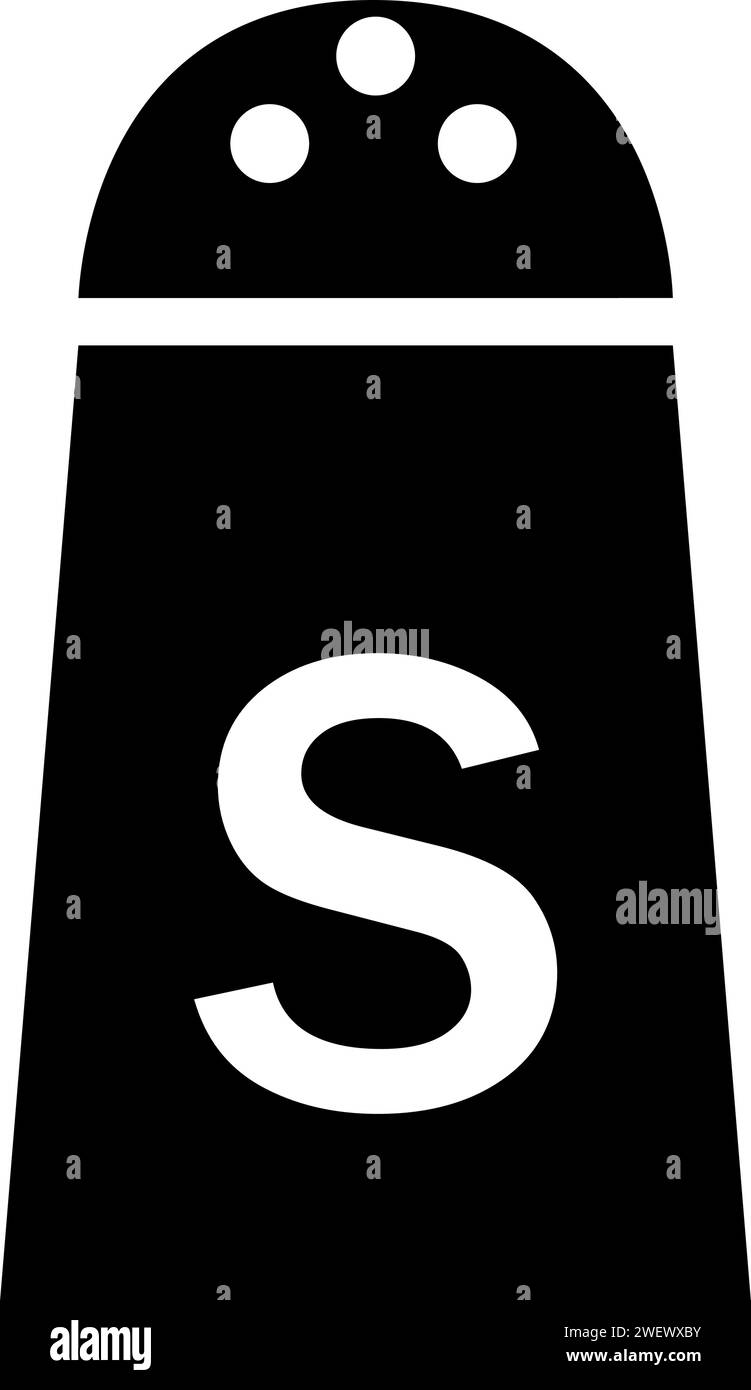 Ein Symbol für Salz und Salzgehalt; ein Schüttler mit einem S und drei Löchern. Stock Vektor