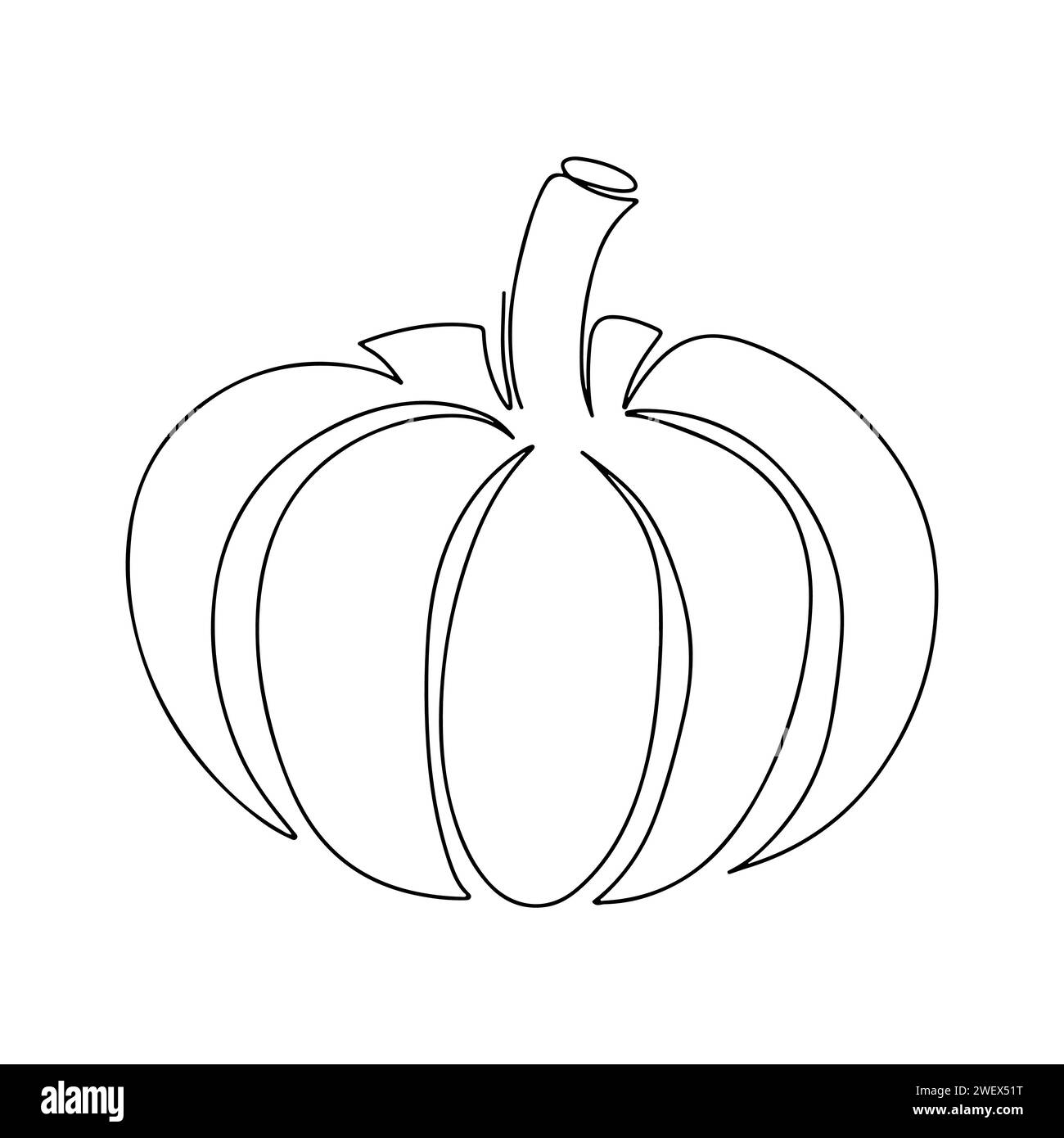 Kürbis in einer Linie. Handgezeichneter Stil. Vektorillustration isoliert auf weiß. Ausmalseite Stock Vektor