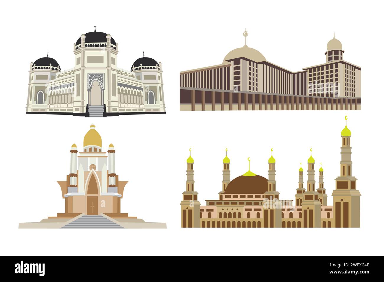 Eine Reihe berühmter Moscheen-Wahrzeichen. Vektorillustration isoliert auf weißem Hintergrund. Stock Vektor