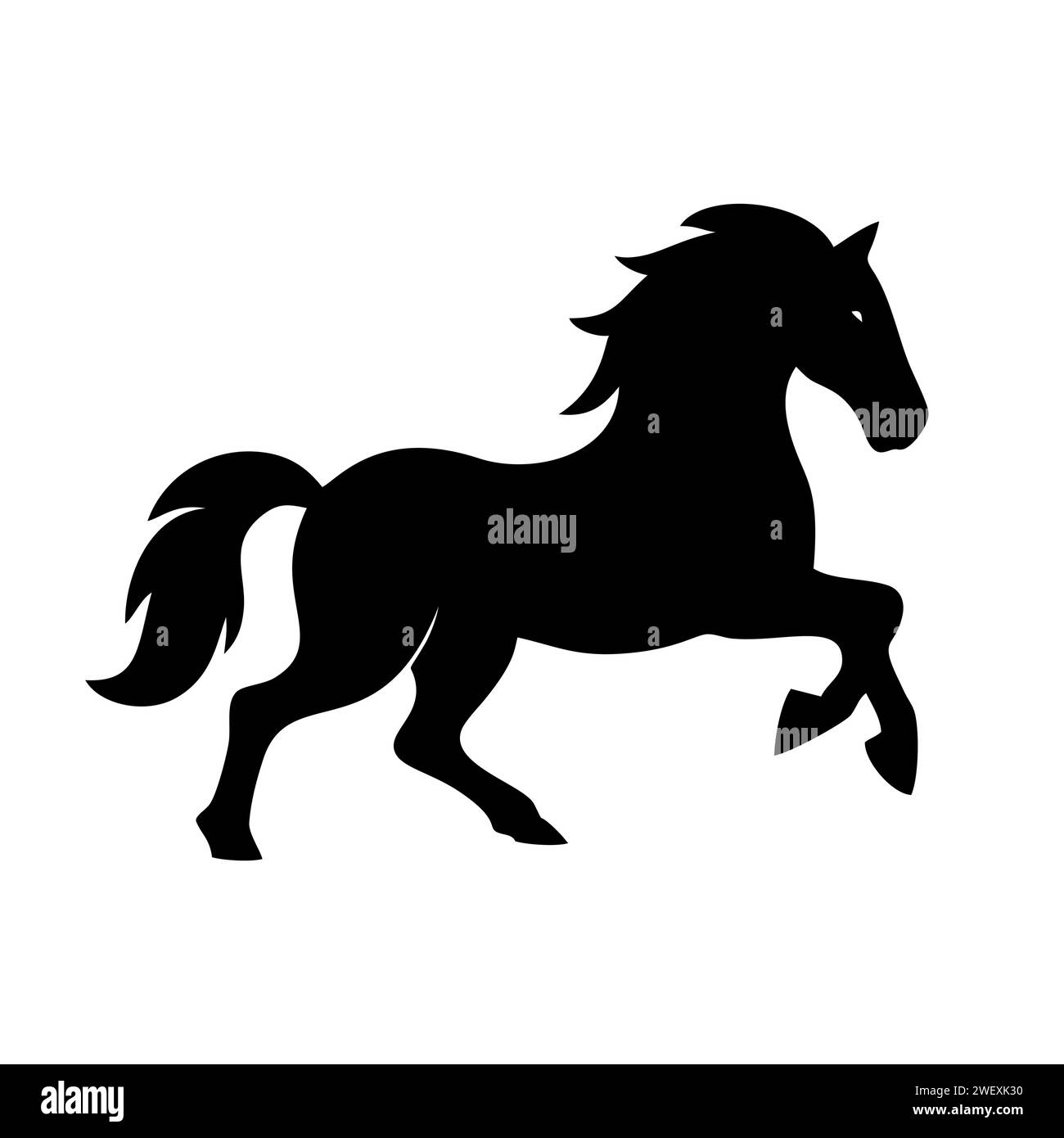 Stehende schwarze Pferdefigur. Seitenansicht des Pferdes. Vektorabbildung Stock Vektor