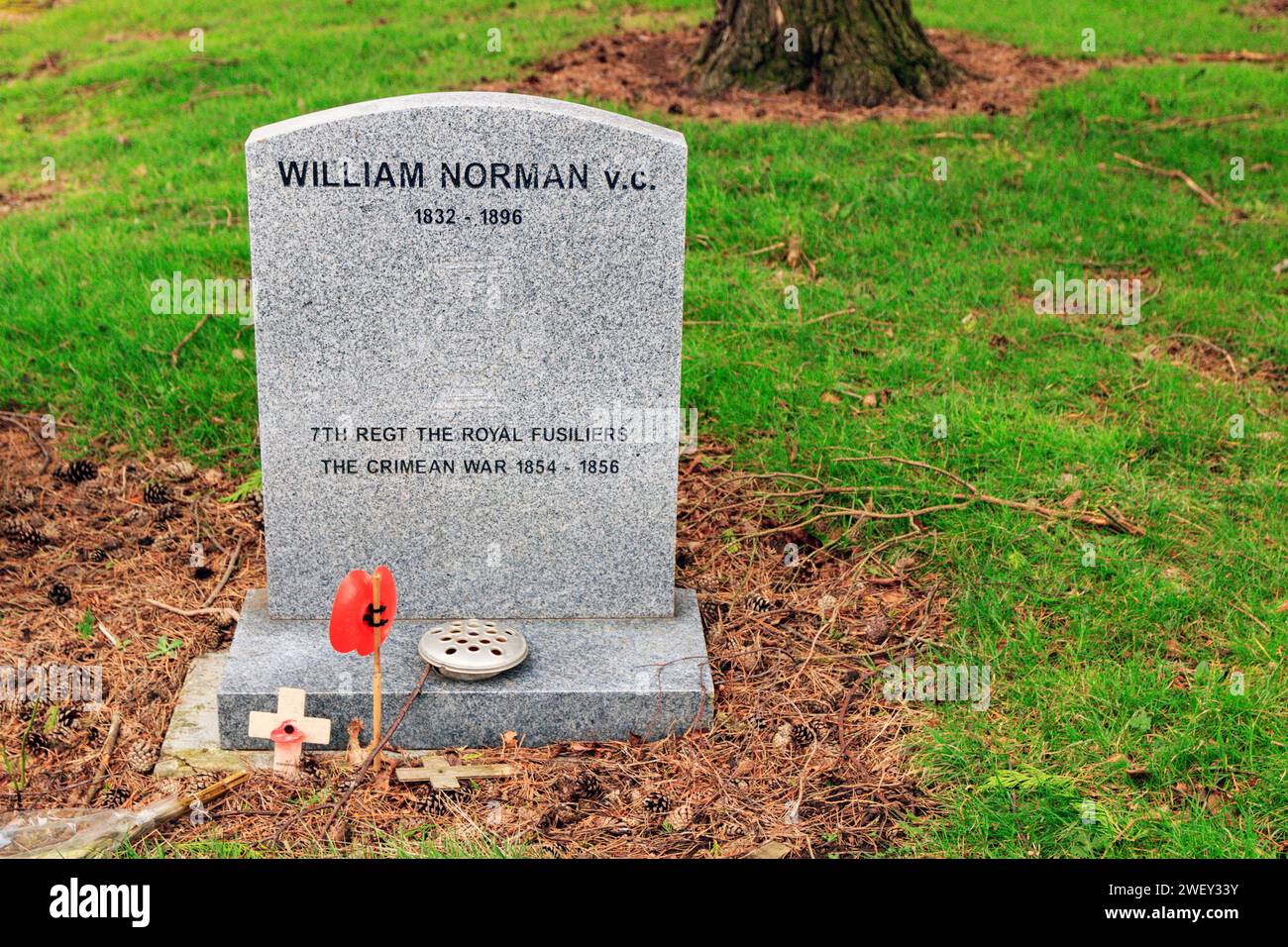 Der Grabstein von William Norman V.C. auf dem Weaste Cemetery in Salford. Stockfoto