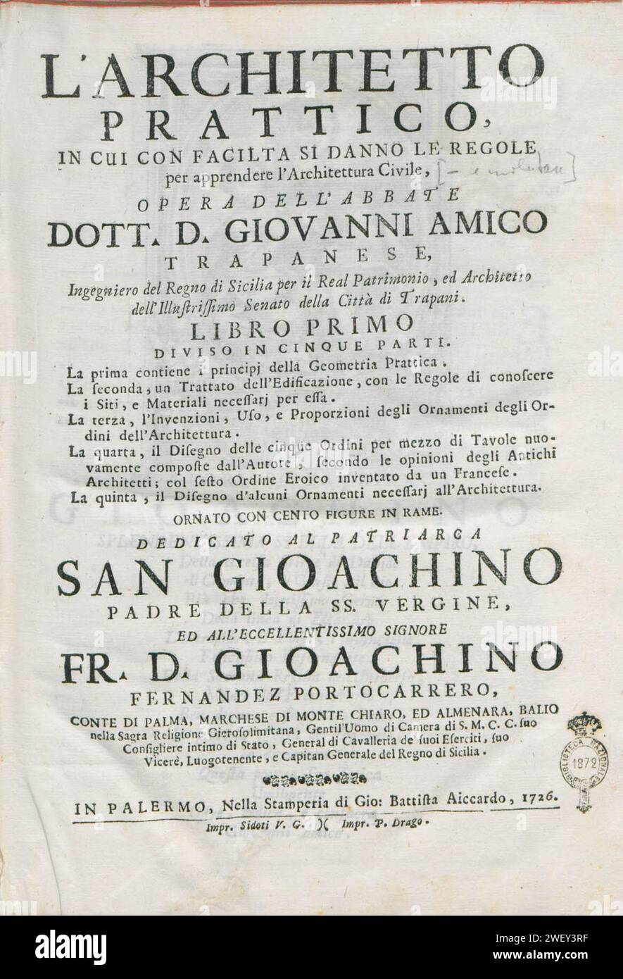 Amico, Giovanni Biagio – Architetto prattico, 1726 Stockfoto