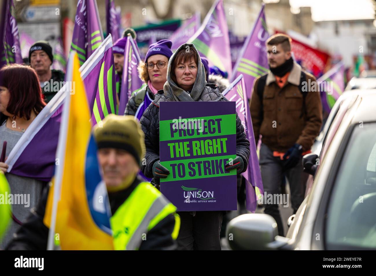 Cheltenham, Großbritannien, 27. Januar 2024, TUC schützt das Streikrecht. Neil Terry/Neil Terry Photography Credit: Neil Terry/Alamy Live News Stockfoto