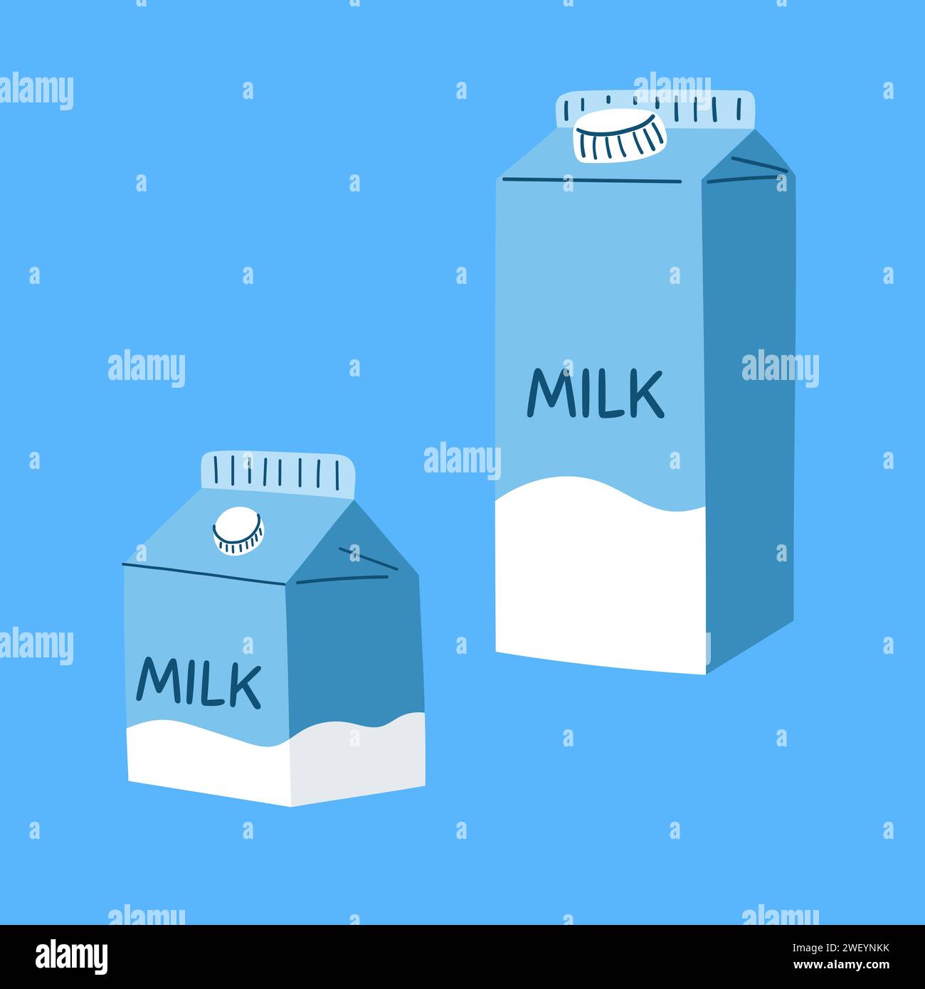 Handgezogene Milchpackung. Vektorillustration von Milchprodukten im Cartoon Flat Style Stock Vektor
