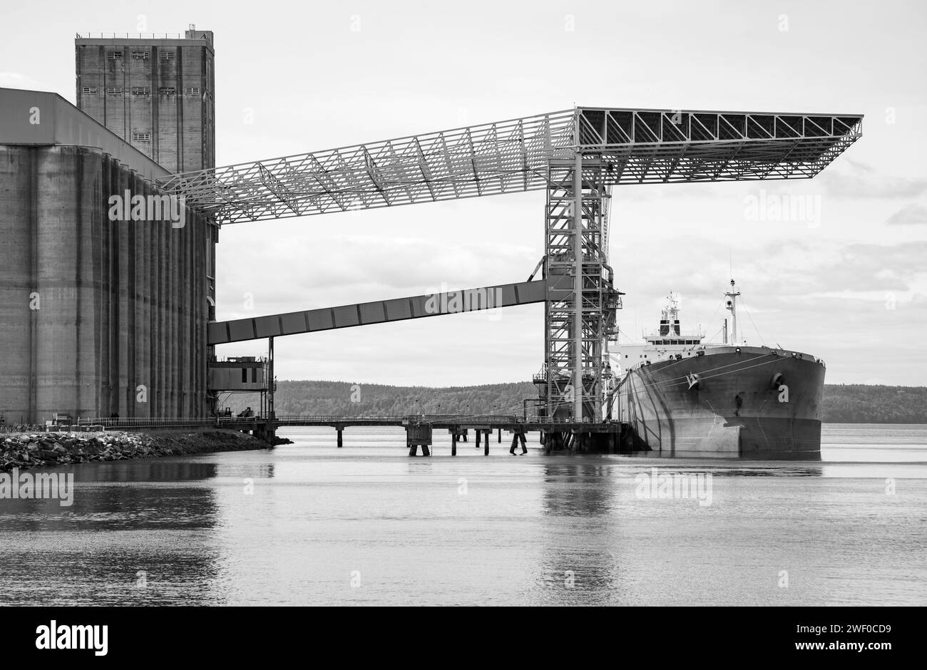 Frachtschiff vor Anker im Hafen in Tacoma, Washington Stockfoto