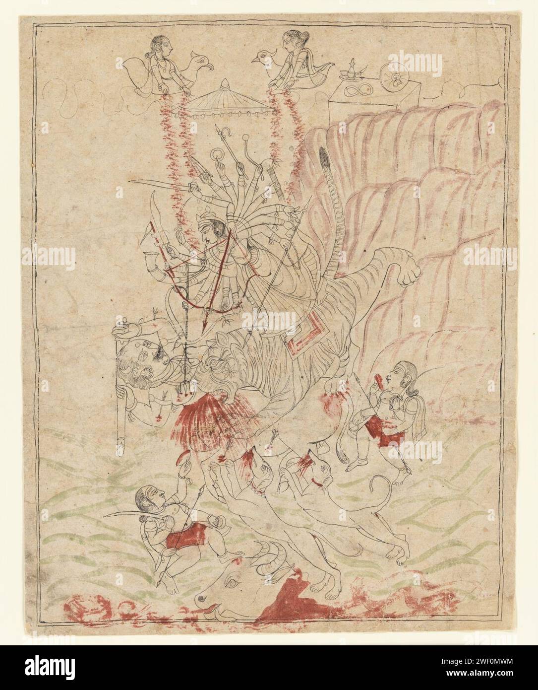 Anonym - die Göttin Durga tötet den Büffeldämon Mahisha (Mahishasura Mardini) Stockfoto