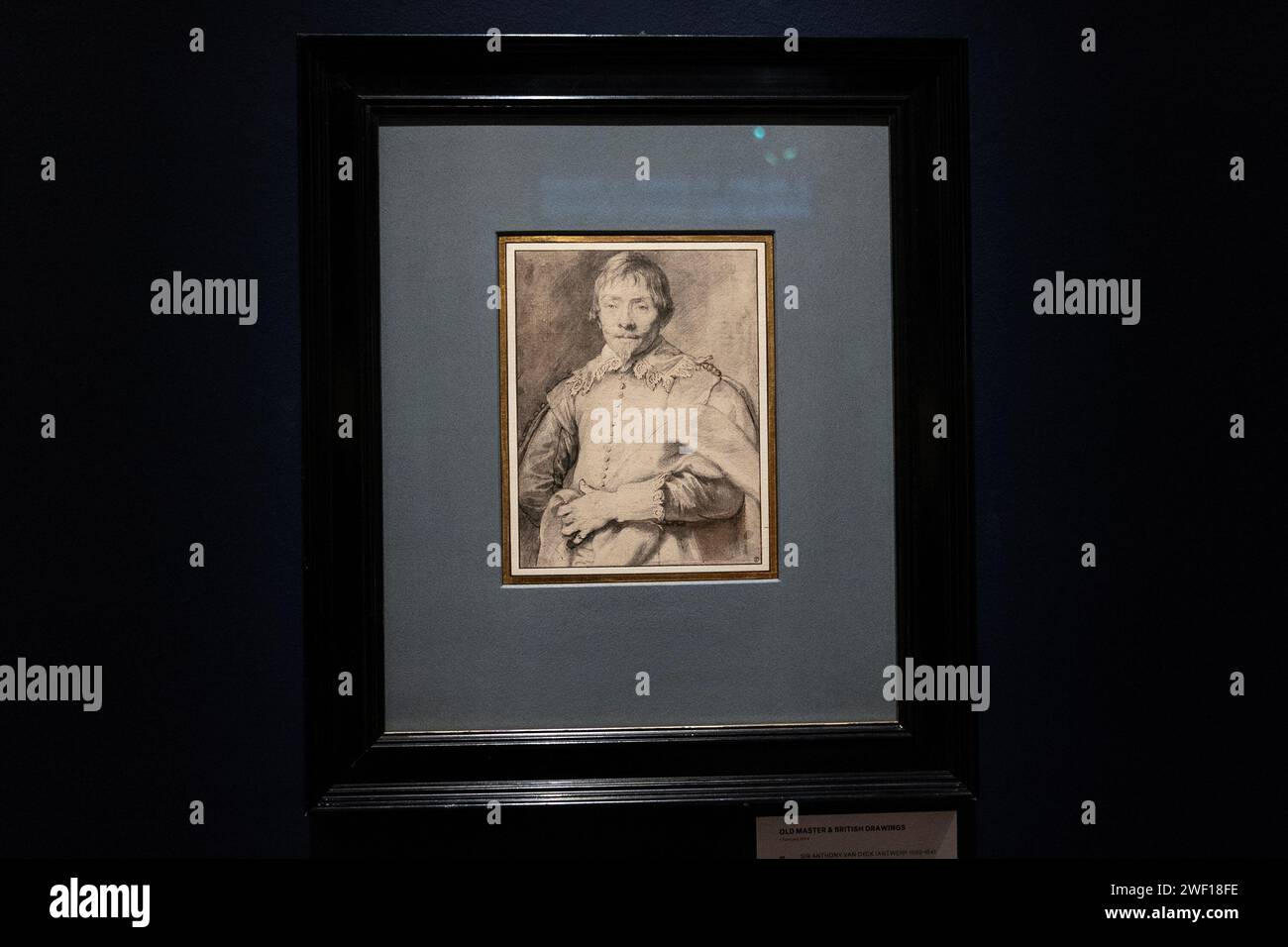 New York, Usa. Januar 2024. Zeichnung von Anthony Van Dyck „Portrait of Willem Hondius“, die während der Pressevorschau vor der Auktion im Christie's in New York zu sehen war. (Foto: Lev Radin/Pacific Press) Credit: Pacific Press Media Production Corp./Alamy Live News Stockfoto
