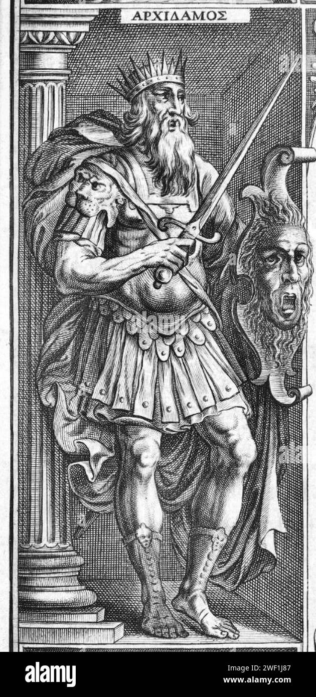 Archidamos II 1629 Holzdruck. Stockfoto