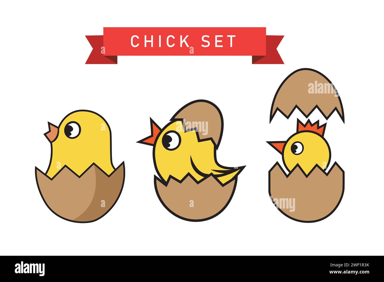 Hühner schlüpfen aus einem Ei. Süße Comic-Vektor-Illustration. Stock Vektor