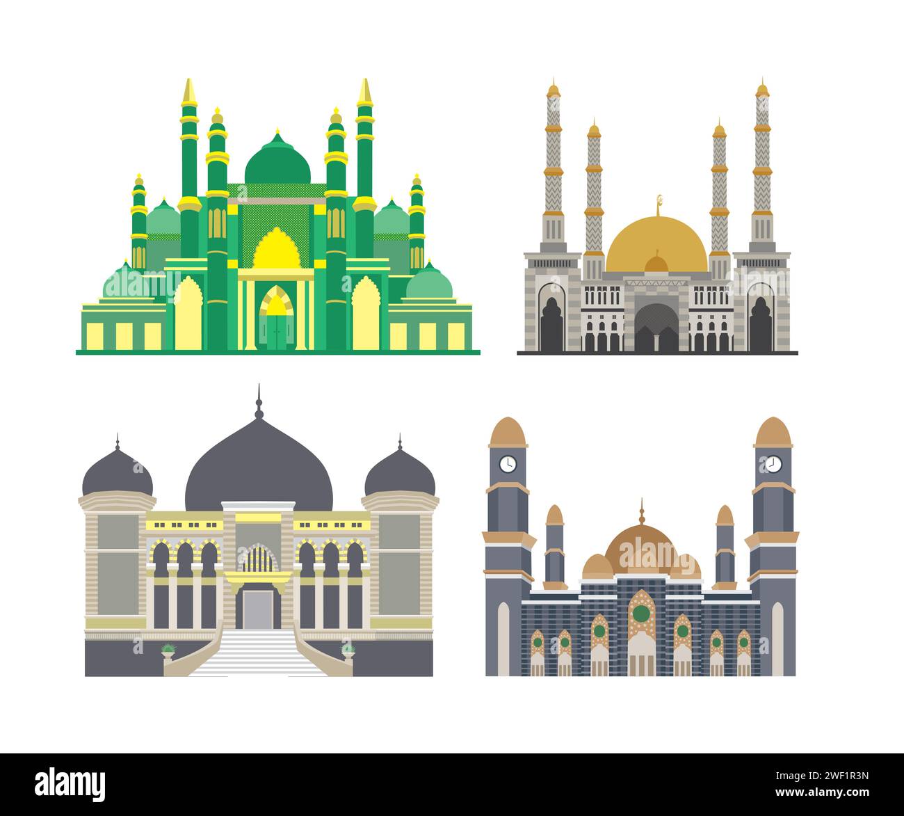 Religiöse Gebäude Vektorillustrationen. Architekturobjekte der islamischen Moschee Stock Vektor