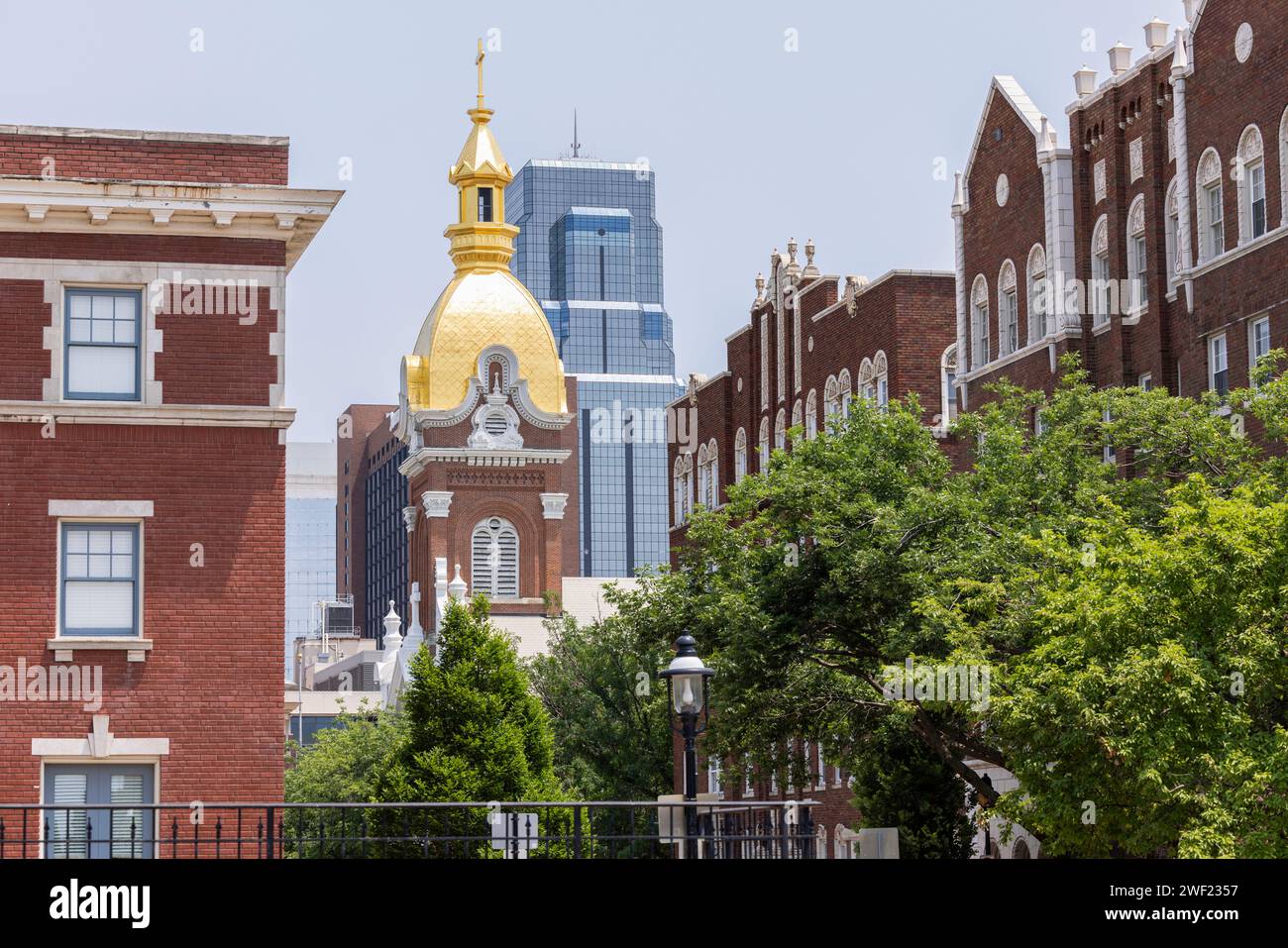 Blick auf die historischen Gebäude des Quality Hill Viertels im Stadtzentrum von Kansas City, Missouri, USA. Stockfoto