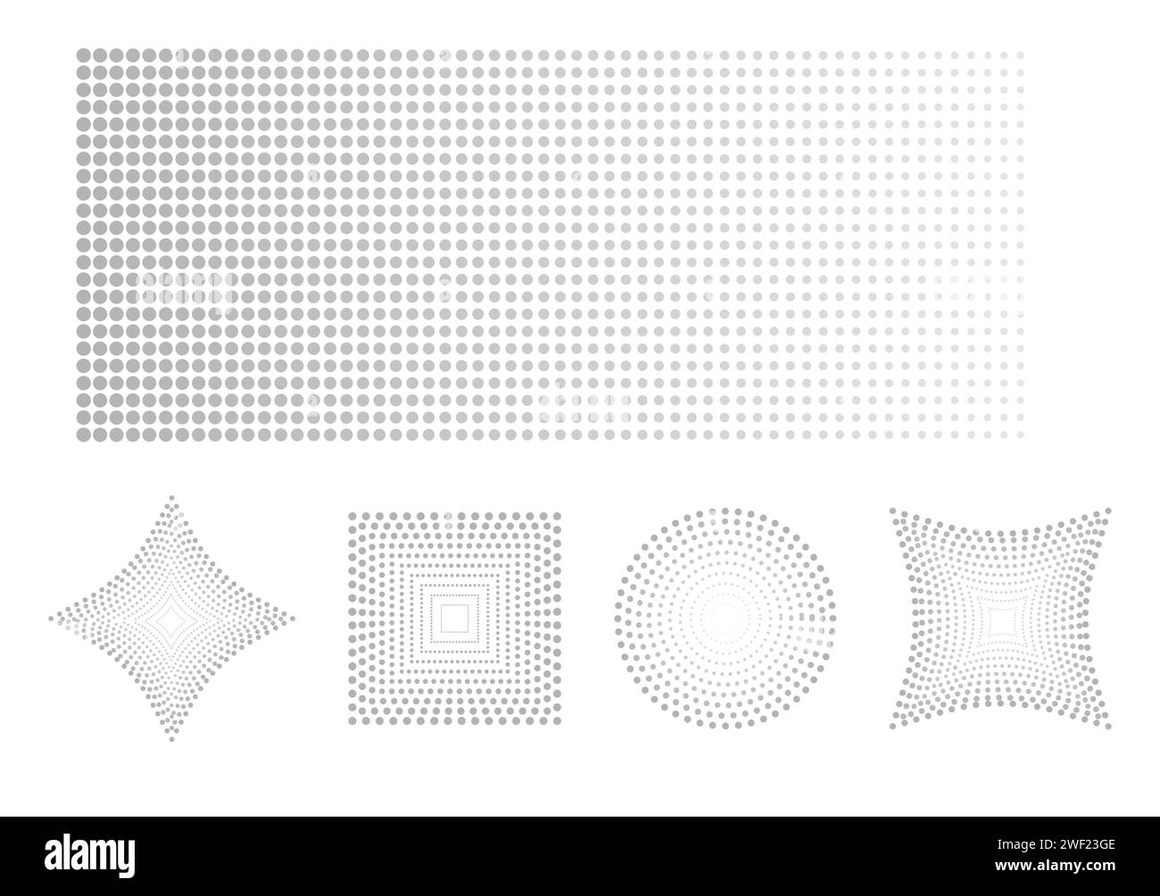 Rasterpunkte abstrakter Hintergrund Set von geometrischen Formen Vektorillustration isoliert auf weißem Hintergrund Stock Vektor
