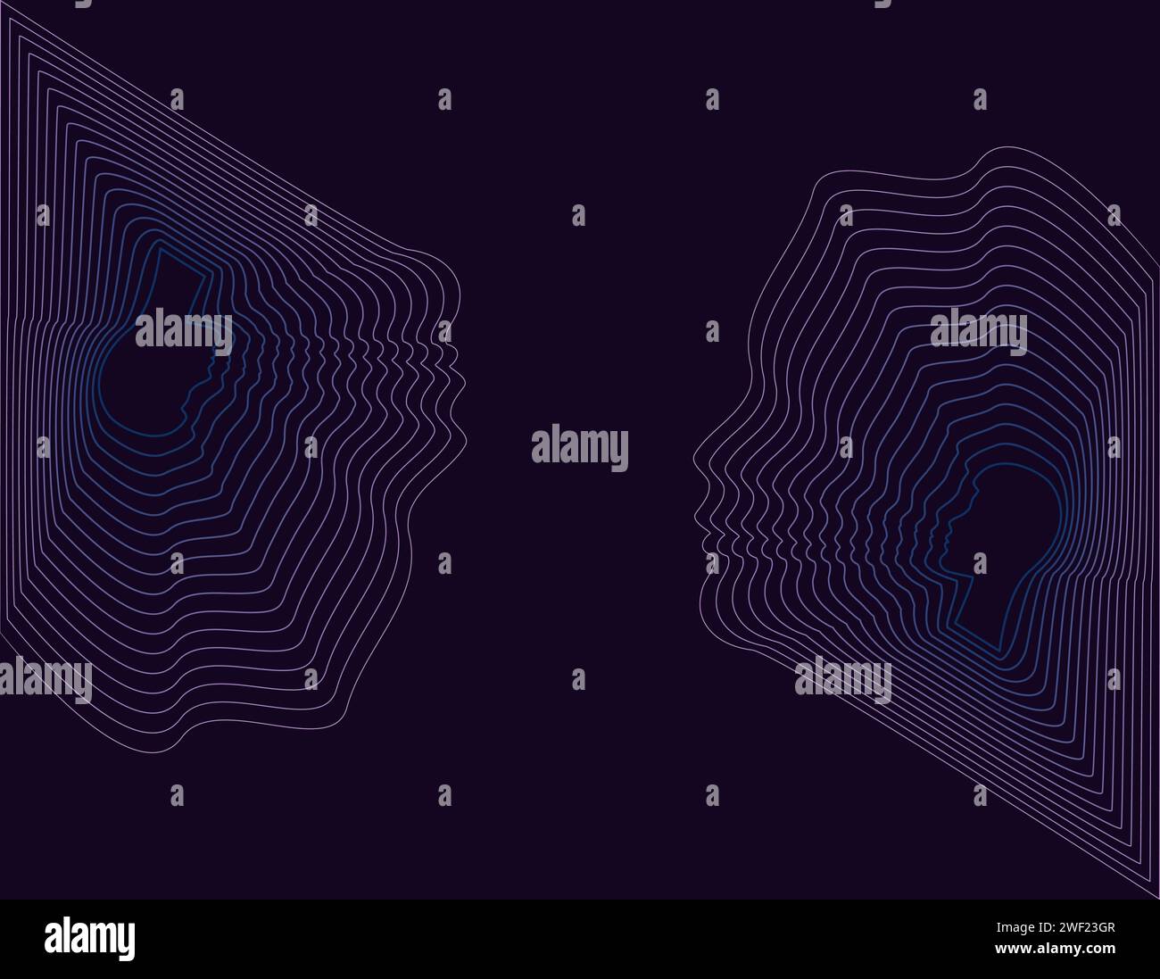 Menschliche Köpfe, bestehend aus Streifendrahtlinien Psychedelic Poster. Optische Illusion psychische Erkrankung abstrakte Formstruktur Retro-futuristisches Design Stock Vektor