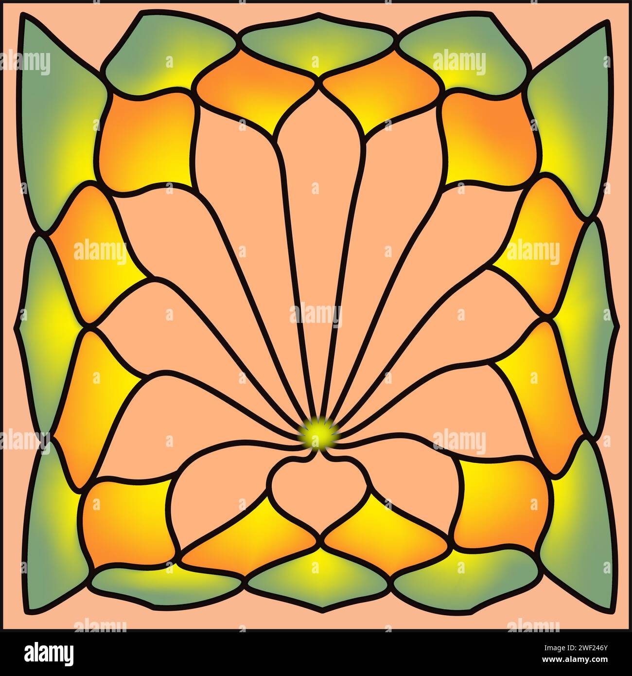 Buntglasfenster mit Mosaikblumen. Kaleidoskop Muster Vektor-Illustration Stock Vektor