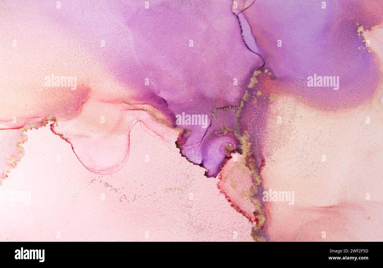 Abstrakte violette Farbe Hintergrund. Acryl Textur mit Marmor Muster Stockfoto