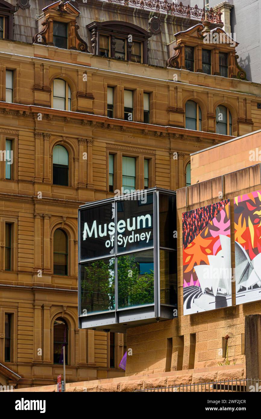 Museum of Sydney, erbaut über den Überresten von Sydneys erstem Regierungsgebäude in Sydney, NSW, Australien Stockfoto