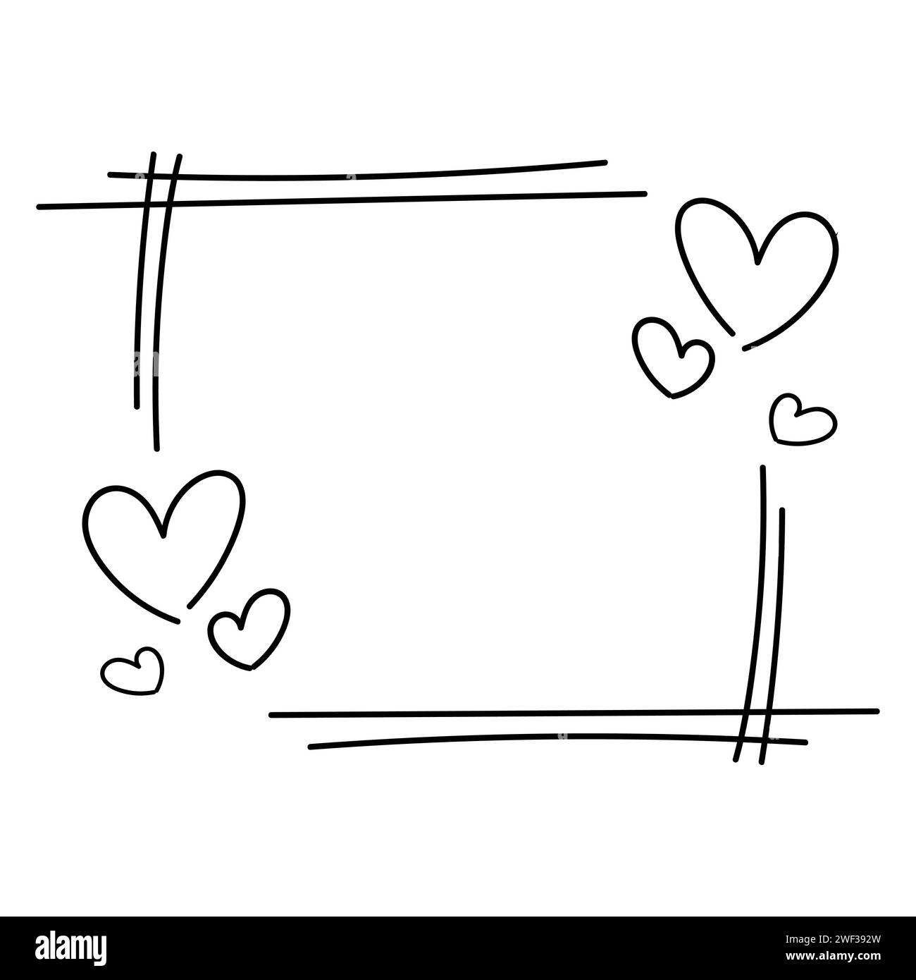 Handgezeichneter Linienrahmen Mit Herz-Vektor-Illustration Stock Vektor