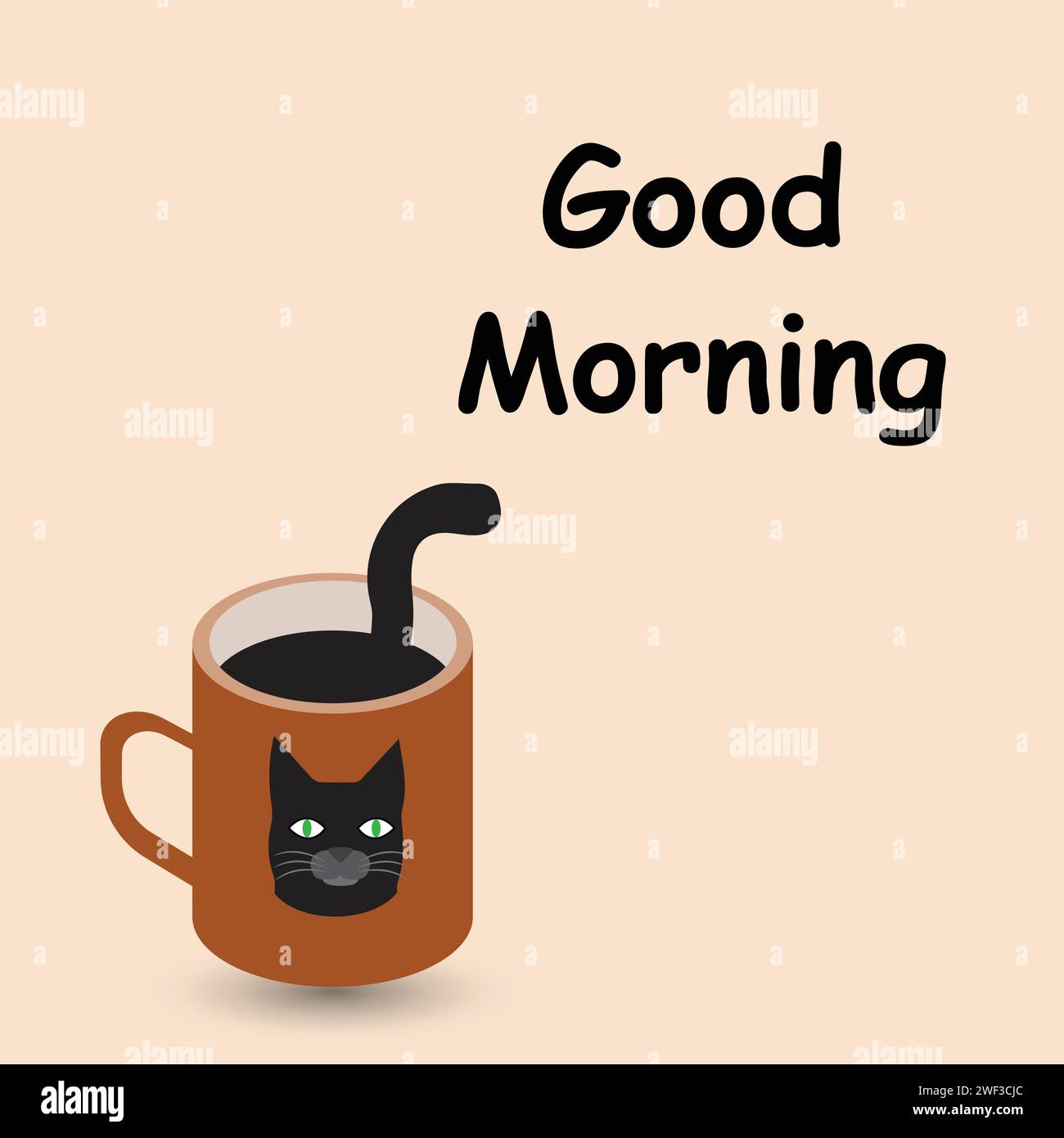 Kaffeetasse mit Katzengesicht und Schwanz und der Text Guten Morgen Stock Vektor
