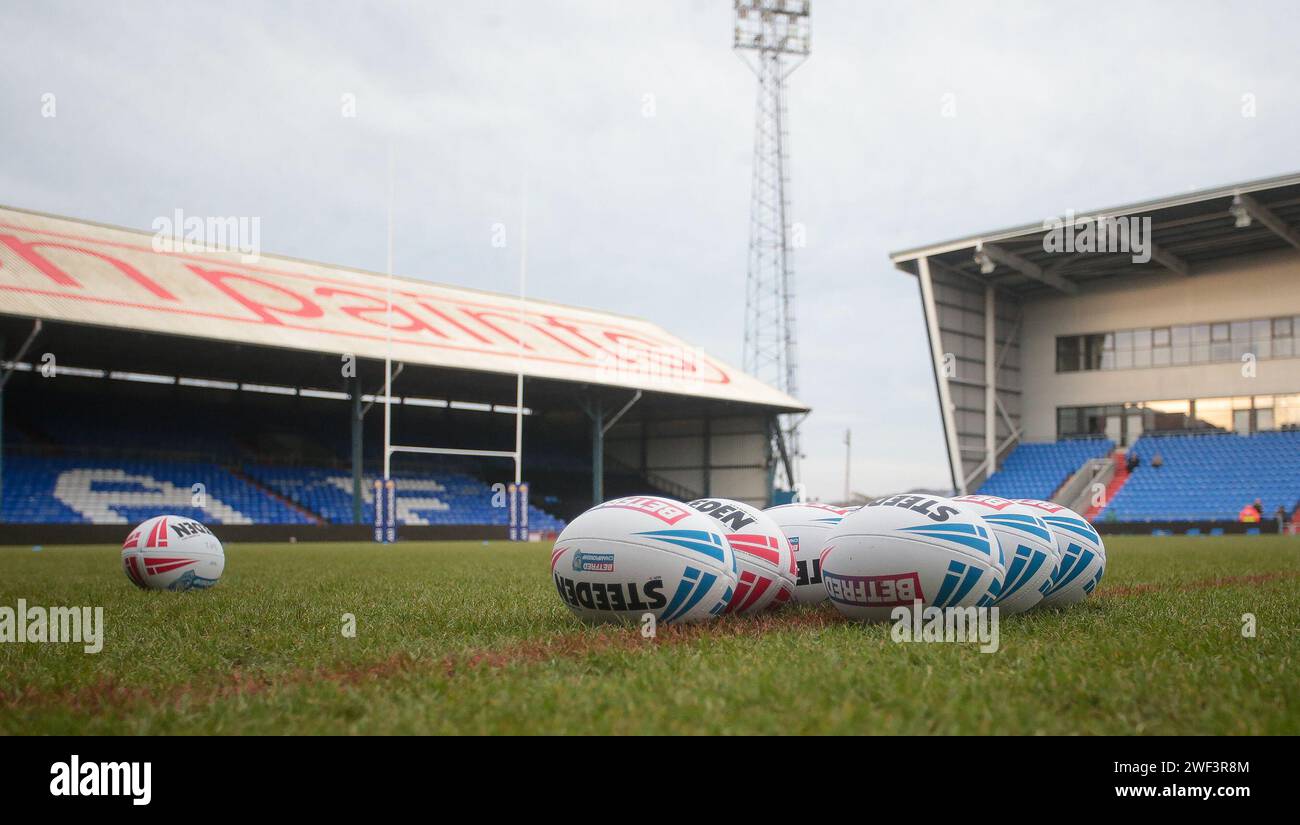 Oldham, Großbritannien. Januar 2024. General Stadium View *** während des Cupspiels 1895 zwischen Oldham RLFC und Halifax Panthers im Boundary Park, Oldham, England am 28. Januar 2024. Foto von Simon Hall. Nur redaktionelle Verwendung, Lizenz für kommerzielle Nutzung erforderlich. Keine Verwendung bei Wetten, Spielen oder Publikationen eines einzelnen Clubs/einer Liga/eines Spielers. Quelle: UK Sports Pics Ltd/Alamy Live News Stockfoto