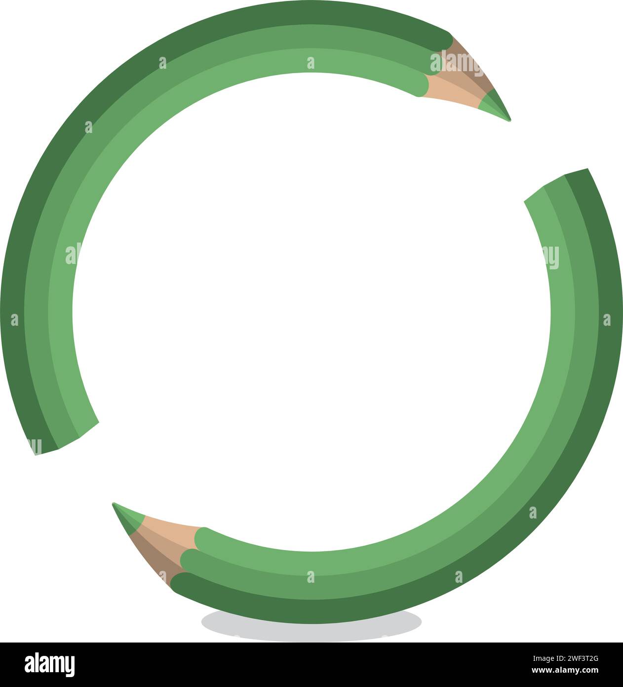 Ein pädagogisches Konzept Illustration von zwei grünen Bleistiften, die einen Ring bilden, symbolisiert den kontinuierlichen Zyklus des Lernens und die Bedeutung der Einheit und Stock Vektor