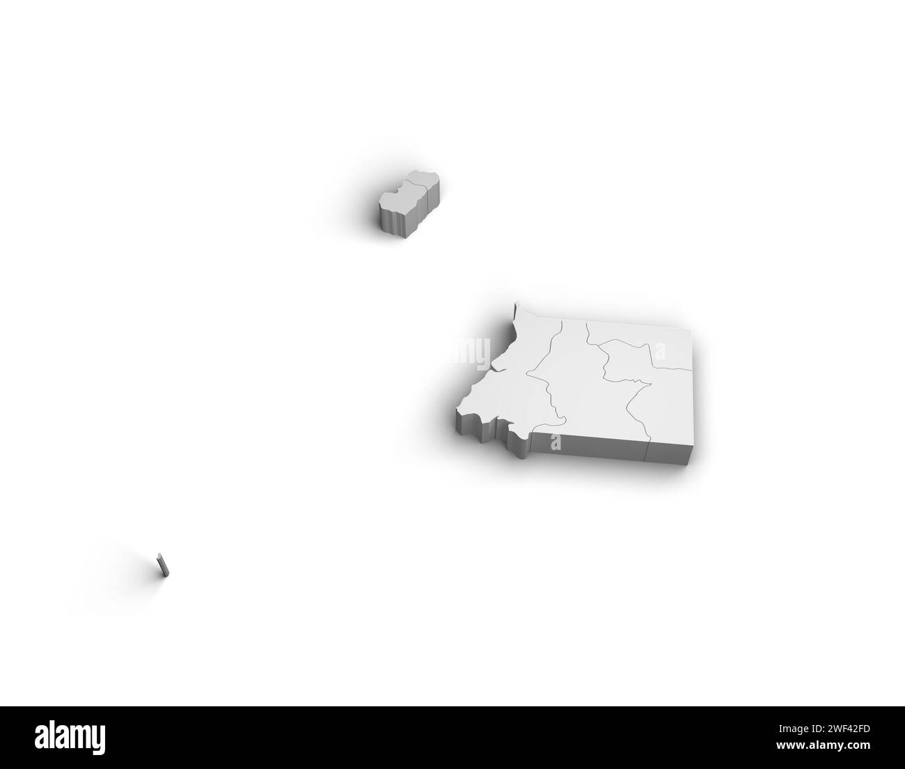3D Äquatorialguinea Karte Illustration weißer Hintergrund isoliert Stockfoto