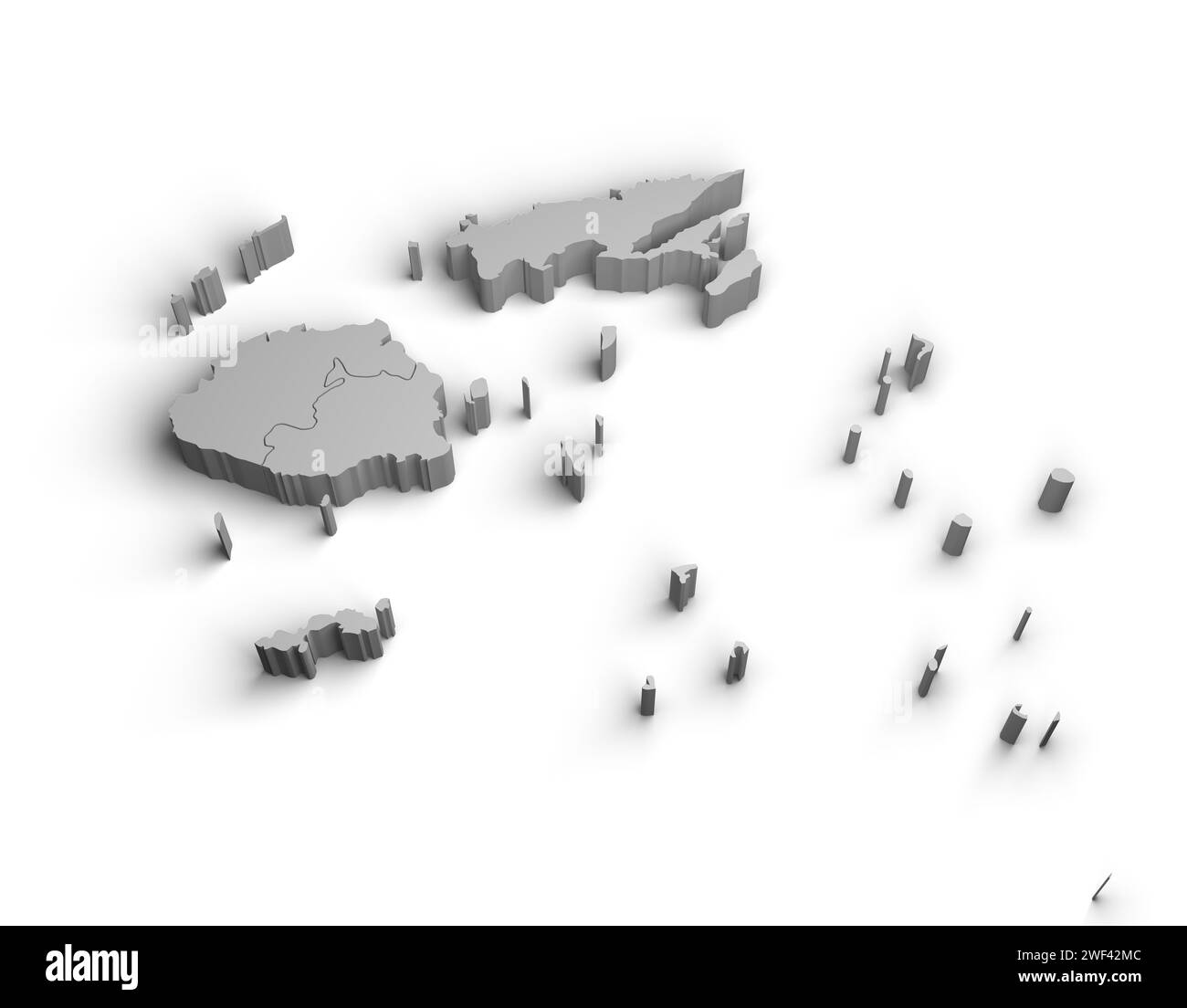 Abbildung der 3D-Fidschi-Karte weißer Hintergrund isolieren Stockfoto