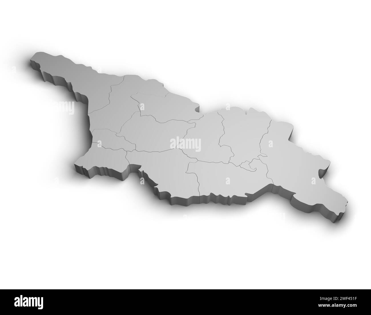 Abbildung der 3D-Karte Georgien weißer Hintergrund isolieren Stockfoto