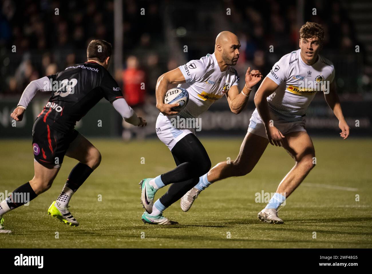 Exeter Chiefs Olly Woodburn in Aktion während der Saracens vs Exeter Chiefs, Stone X Stadium, Barnet, London UK am 26. Januar 2024. Foto von Gary Mitchell Stockfoto