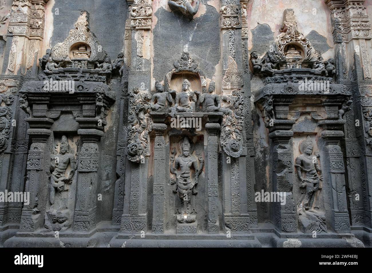 Ellora, Indien - 22. Januar 2024: Kailasa Tempel im Ellora Caves Complex im Aurangabad District von Maharashtra, Indien. Stockfoto