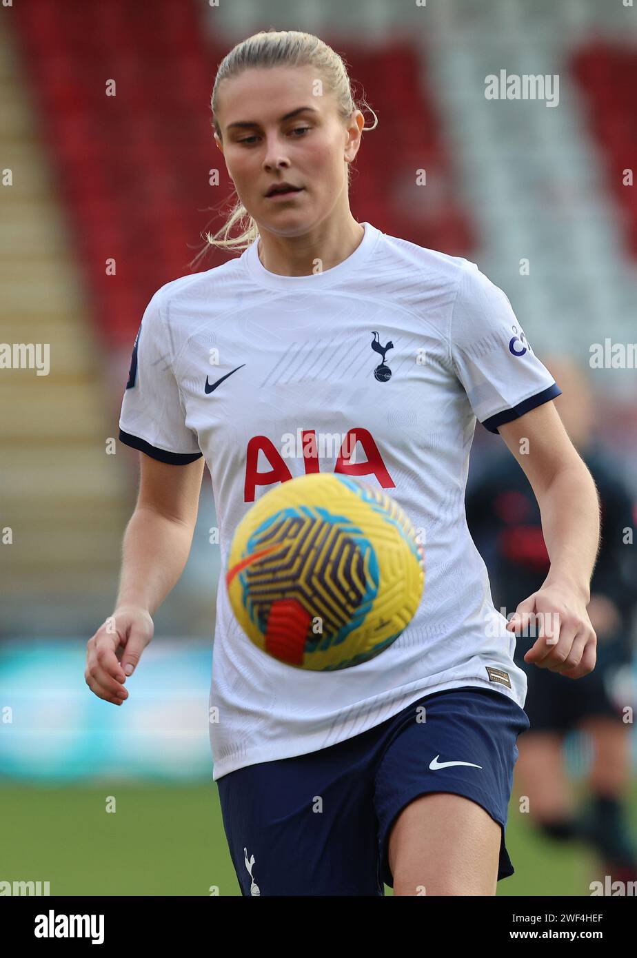 London, Großbritannien. Januar 2024. LONDON, ENGLAND: Amanda Nildén (Leihgabe von Juventus) von Tottenham Hotspur Women während des Barclays FA Women's Super League Fußballspiels zwischen Tottenham Hotspur Women und Manchester City Women im Breyer Group Stadium am 28. Januar 2024 in London. Quelle: Action Foto Sport/Alamy Live News Stockfoto