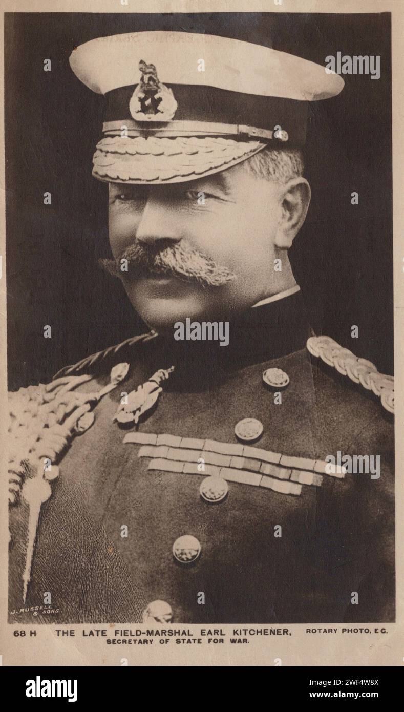 Porträt von Feldmarschall Earl Kitchener, britischer Offizier der Armee, ca. 1910-1915 Postkarte. Foto von Russell Stockfoto