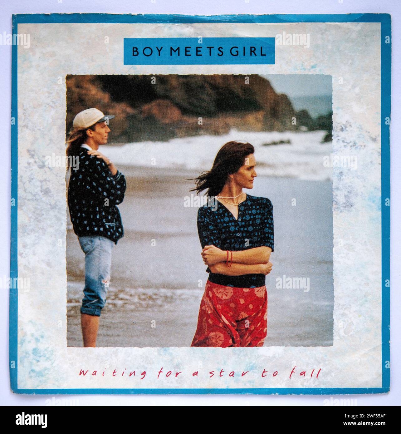 Cover der Sieben Inch Single Version von Waiting for A Star to Fall von Boy Meets Girl, die 1988 veröffentlicht wurde Stockfoto