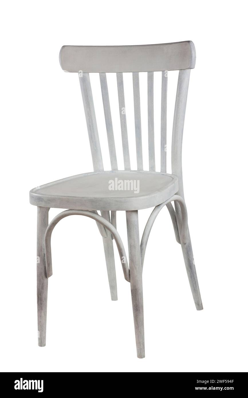 Weißer Stuhl isoliert auf weißem Hintergrund Stockfoto