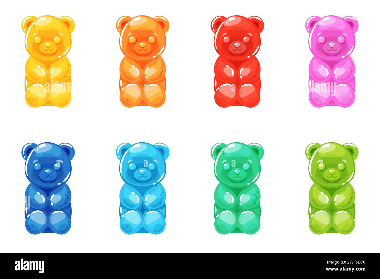 Jelly Bears. Cartoon Marmelade Bonbons, Tierformen Süßigkeiten, bunter Gummibär, Obst- und Beerenaromen, klassische Zucker leckere Gelatineprodukte Stock Vektor