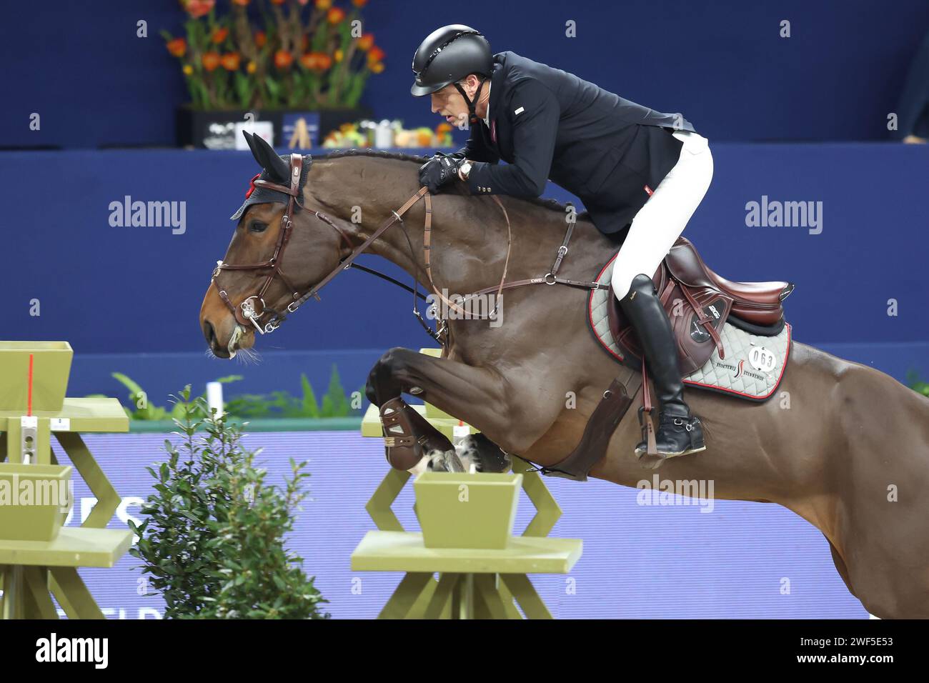 Amsterdam, Niederlande. Januar 2024. AMSTERDAM, NIEDERLANDE - 28. JANUAR: Marc Houtzager (NED) Klasse EB beim Springen Amsterdam 2024 Harry Wouters van den Oudenweijer Trophy in der Amsterdam RAI. Foto von Gerard Spaans/Orange-Pictures Credit: Orange Pics BV/Alamy Live News Stockfoto