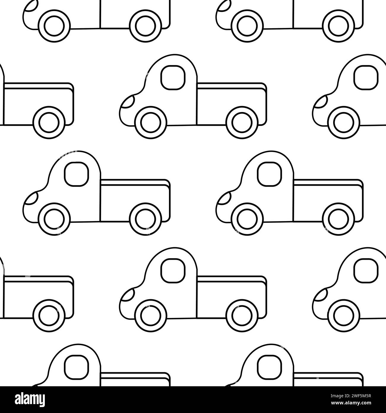 Auto Truck Spielzeug Kindertagskindergarten farbiges Muster Textillinie Kritzelei Stock Vektor