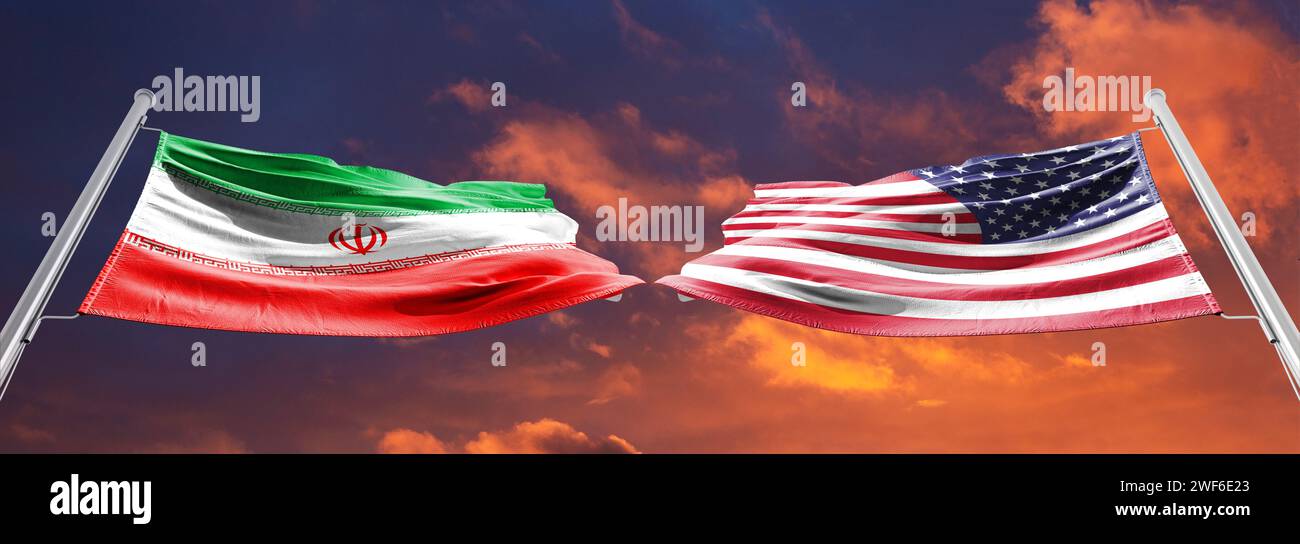 Die USA gegen den iran weisen das Gespenst eines direkten US-iranischen Militärkonflikts auf Stockfoto