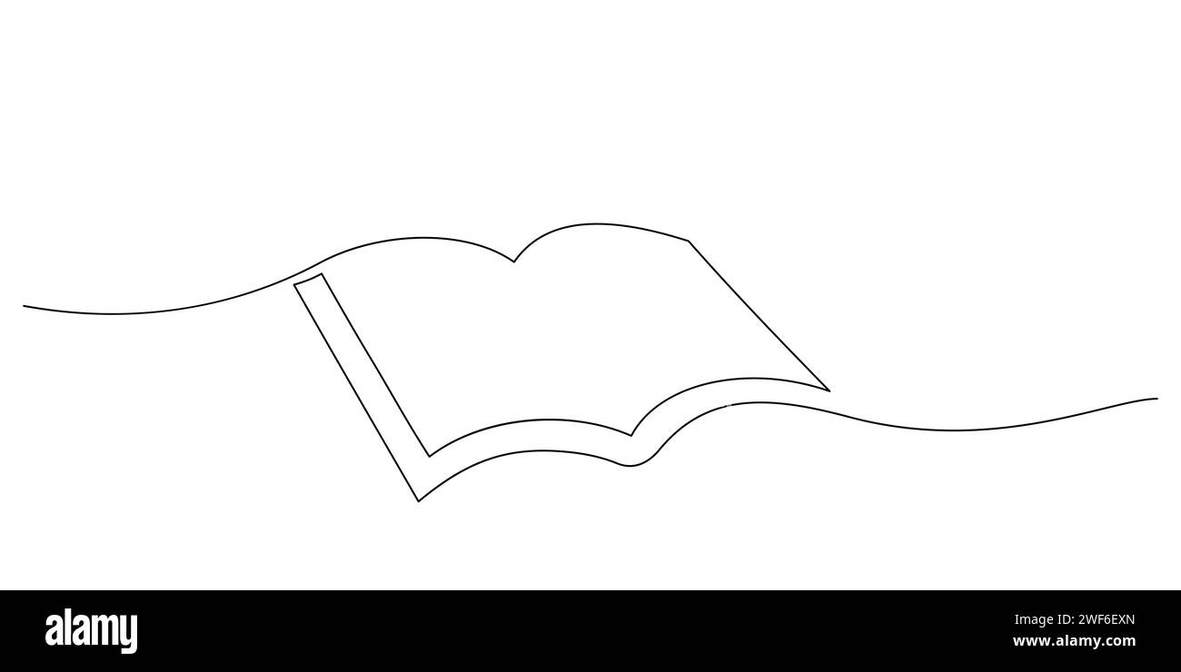 Geöffnetes Buch in einer Zeile mit kontinuierlichen minimalistischen dünnen linearen Vektorillusationserziehung und Wissenskonzepten Stock Vektor