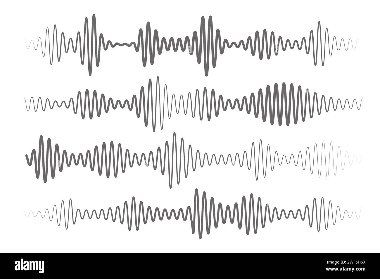 Audio-Welle. Musik-Sprach- und Funkfrequenzleitungen. Grafischer Equalizer und digitale Volumendarstellung. Abstrakter Vektorimpuls Stock Vektor