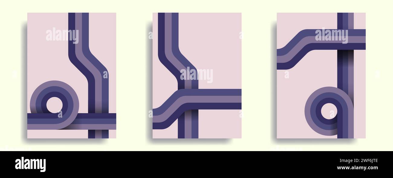 Set im Vintage-Poster-Design in violetter Linie. 80 oder 90 Retro-Design Stock Vektor