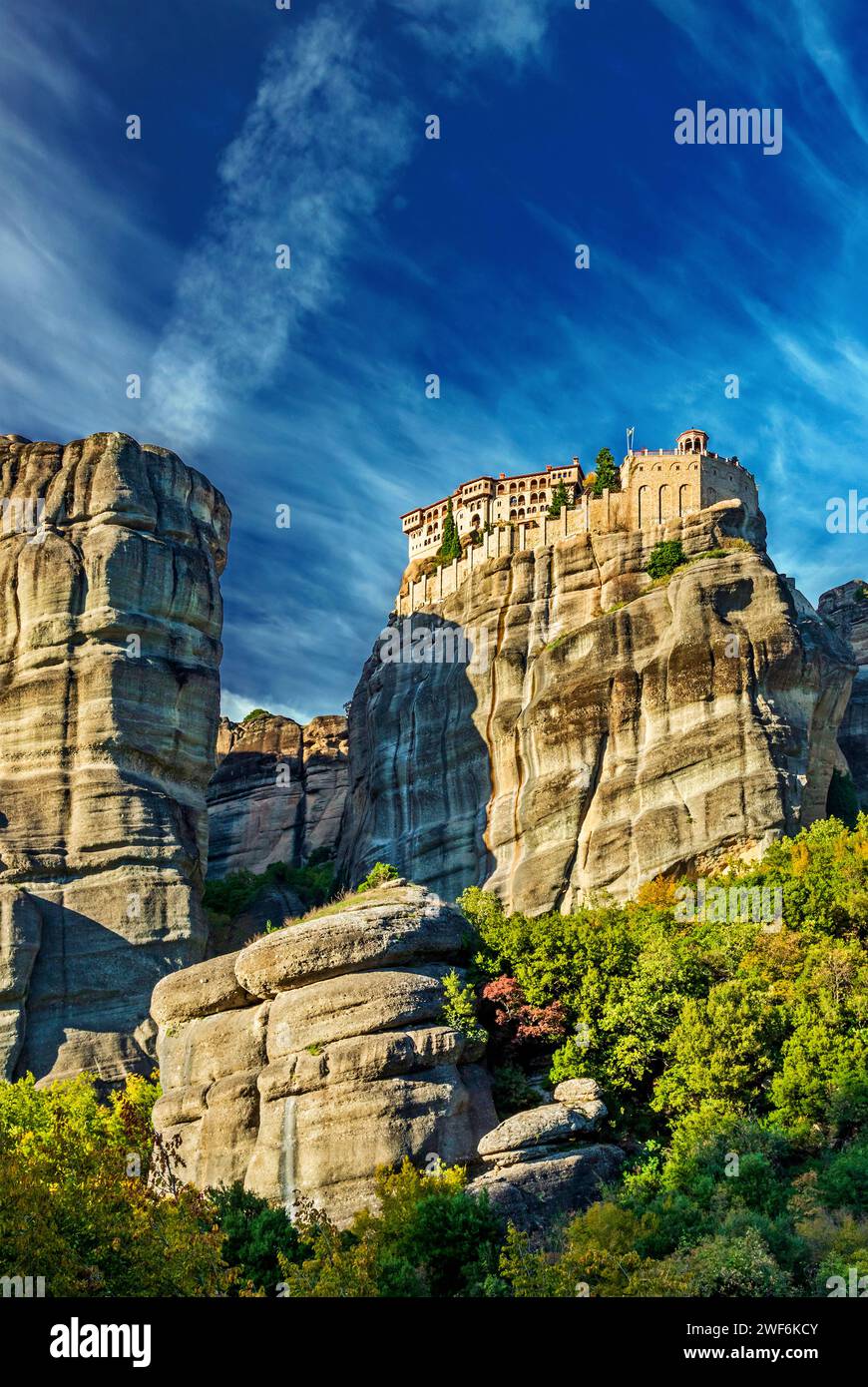 Kloster Varlaam, Metera, Trikala, Thessalien, Griechenland. Meteora wurde von der UNESCO zum Weltkulturerbe erklärt. Stockfoto