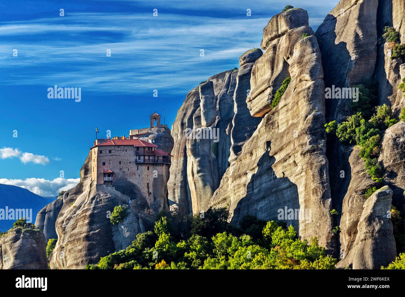Anapafsas (St. Nikolaus) Kloster, Meteora, Trikala, Thessalien, Griechenland. Die Region Meteora wurde von der UNESCO zum Weltkulturerbe erklärt. Stockfoto