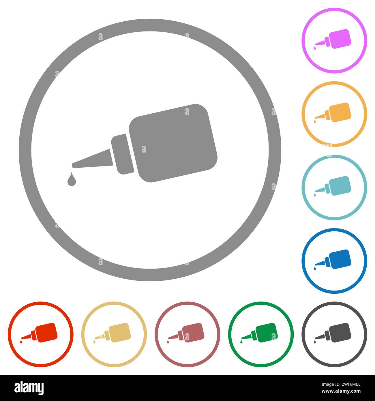 Super-Kleber flache Farbsymbole in runden Umrissen auf weißem Hintergrund Stock Vektor