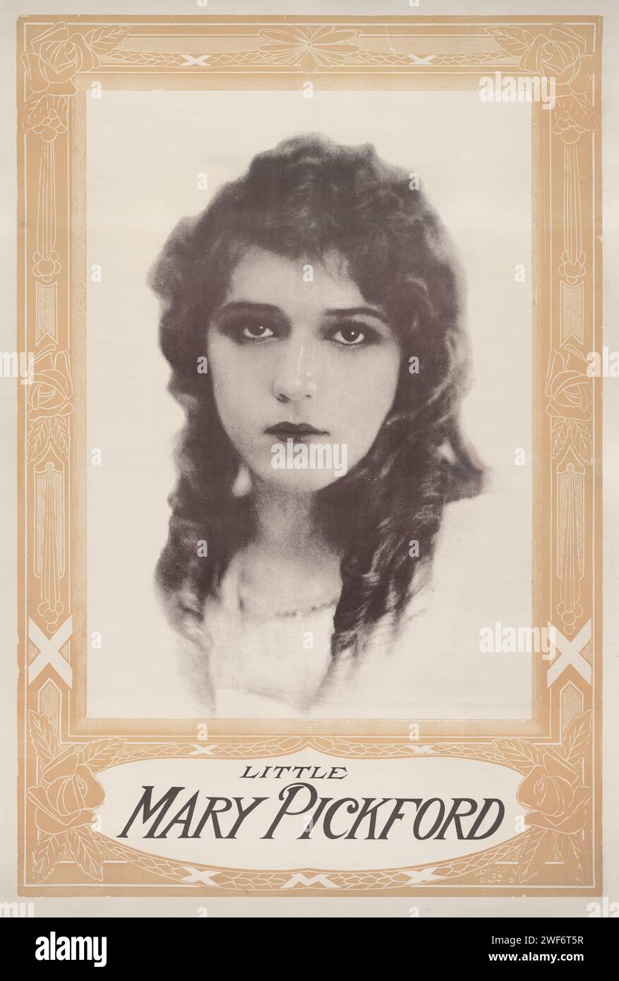 Poster mit Kopf-und-Schultern-Porträt von Filmstar Mary Pickford im dekorativen Rahmen, 1914 Stockfoto