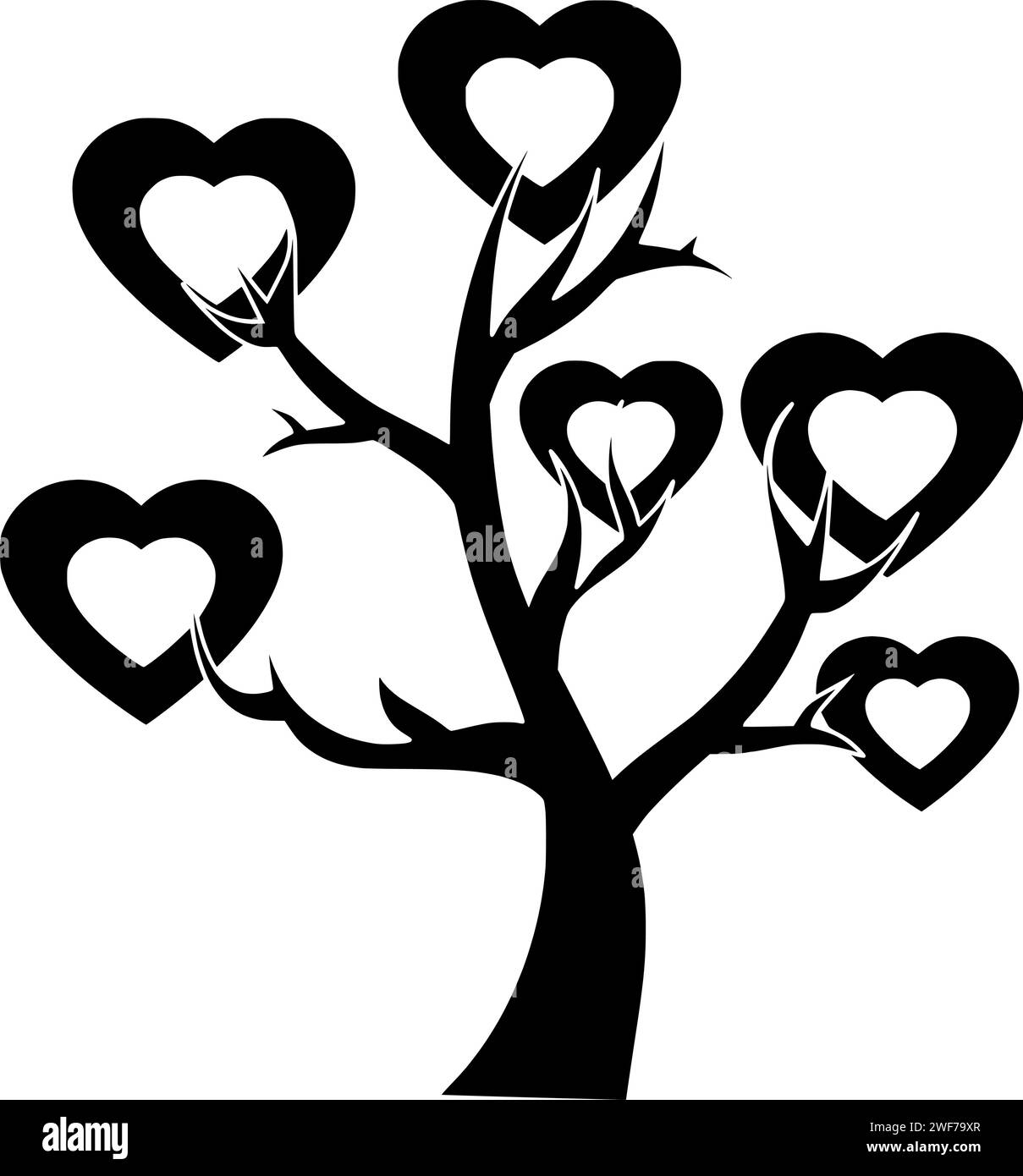 Baum Illustration Herz Silhouette Natur Logo Liebe Icon Pflanze Umriss valentine natürliche Wald Blatt Jahreszeit grüne Umwelt Tag Romantik Form Zweig Holz Garten Stock Vektor