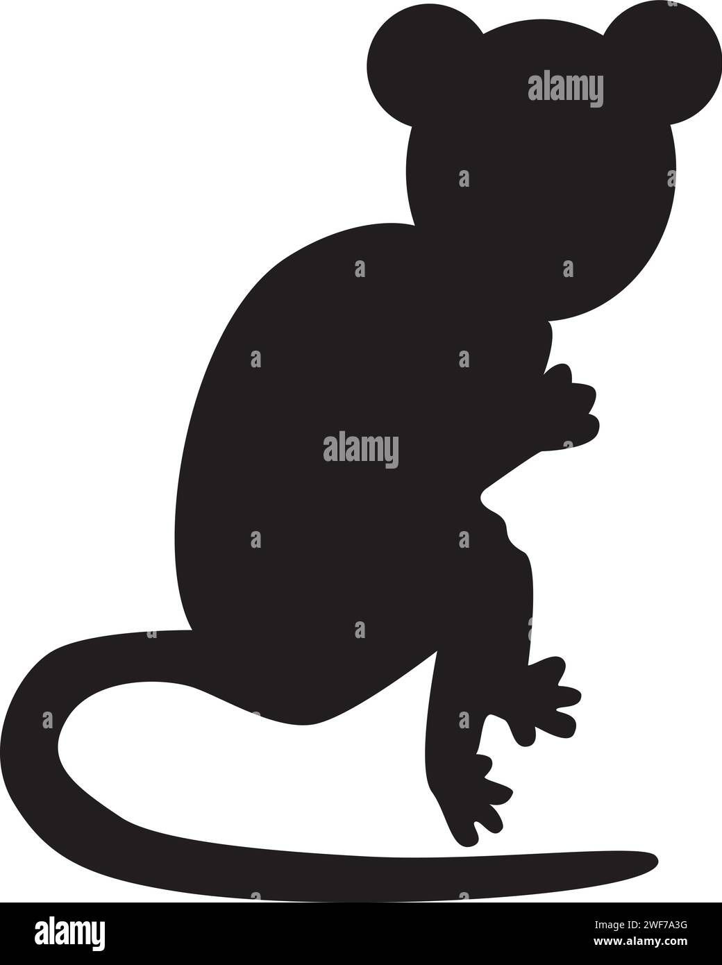 Schwarze Silhouette, kleiner Maus-Tierkörper, märchenhafter Halloween-Charakter. Gruselige Schattenumrisse der nächtlichen Mäusescheuche. Einfaches Schwarzweiß Stock Vektor